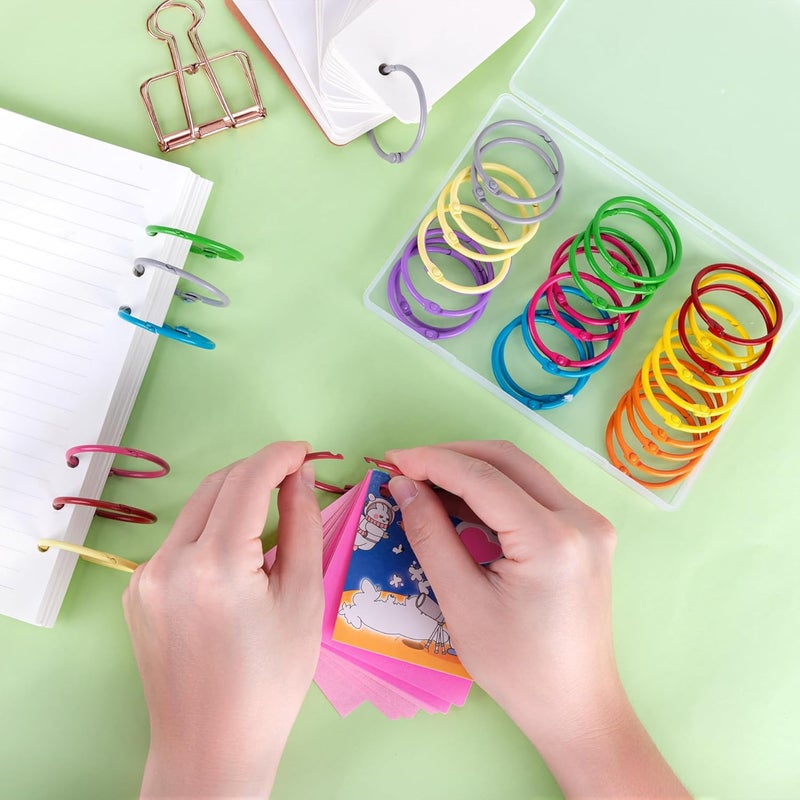 Antner 36PCS Metallic Loose Leaf Binder Rings 1 4/5" Colorful Book Rings, Metal Steel Loose Leaf Rings Keychain Key Rings Index Cards Rings Paper Rings for School Office, 9 Colors - Image 5